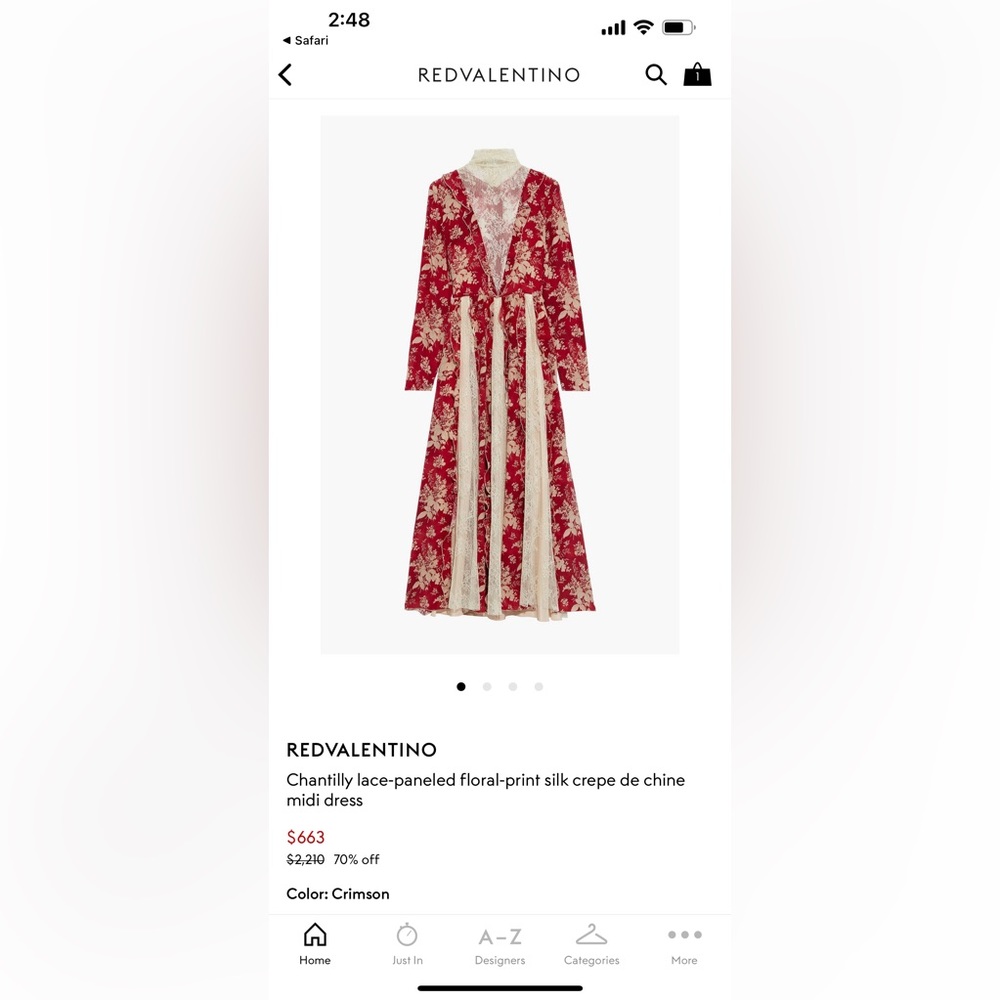 REDVALENTINO
Chantilly lace-paneled floral-print silk crepe de chine midi dress